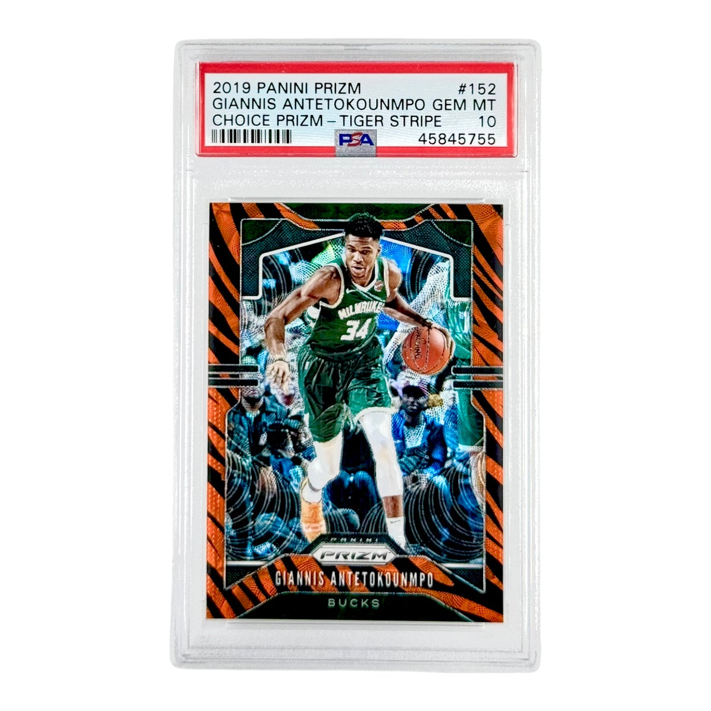 Giannis Antetokounmpo 2019-20 Panini Prizm Choice Tiger Stripe #152 PSA 10