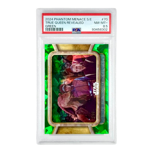 True Queen Revealed 2024 Topps Star Wars Phantom Menace Green 12/99 #70 PSA 8.5