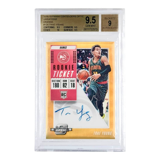 Trae Young 2018-19 Panini Donruss Optic Rookie RC Ticket Auto Variation Orange 01/25 BGS 9.5 Auto 9