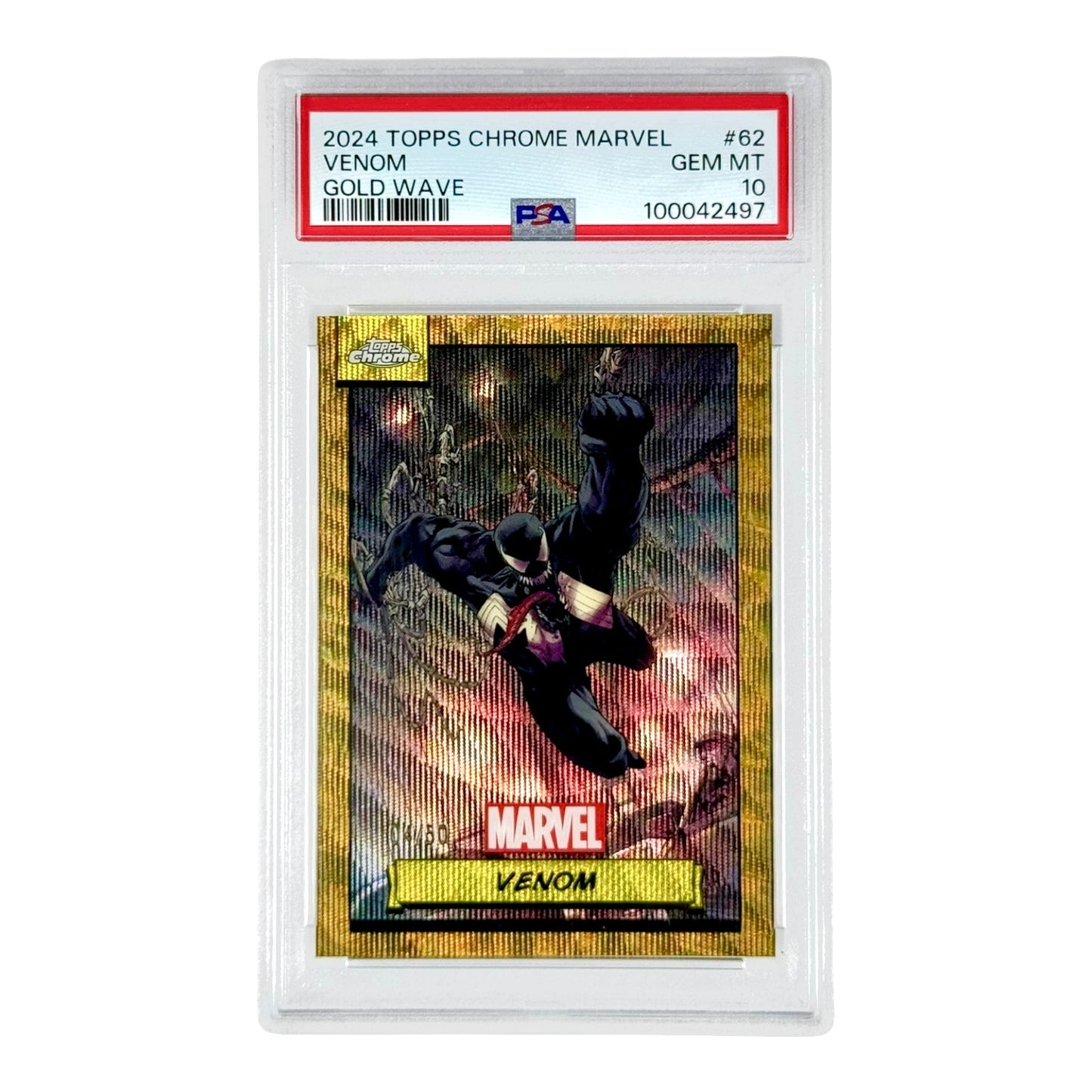 Venom 2024 Topps Chrome Marvel Gold Wave 04/50 #62 PSA 10
