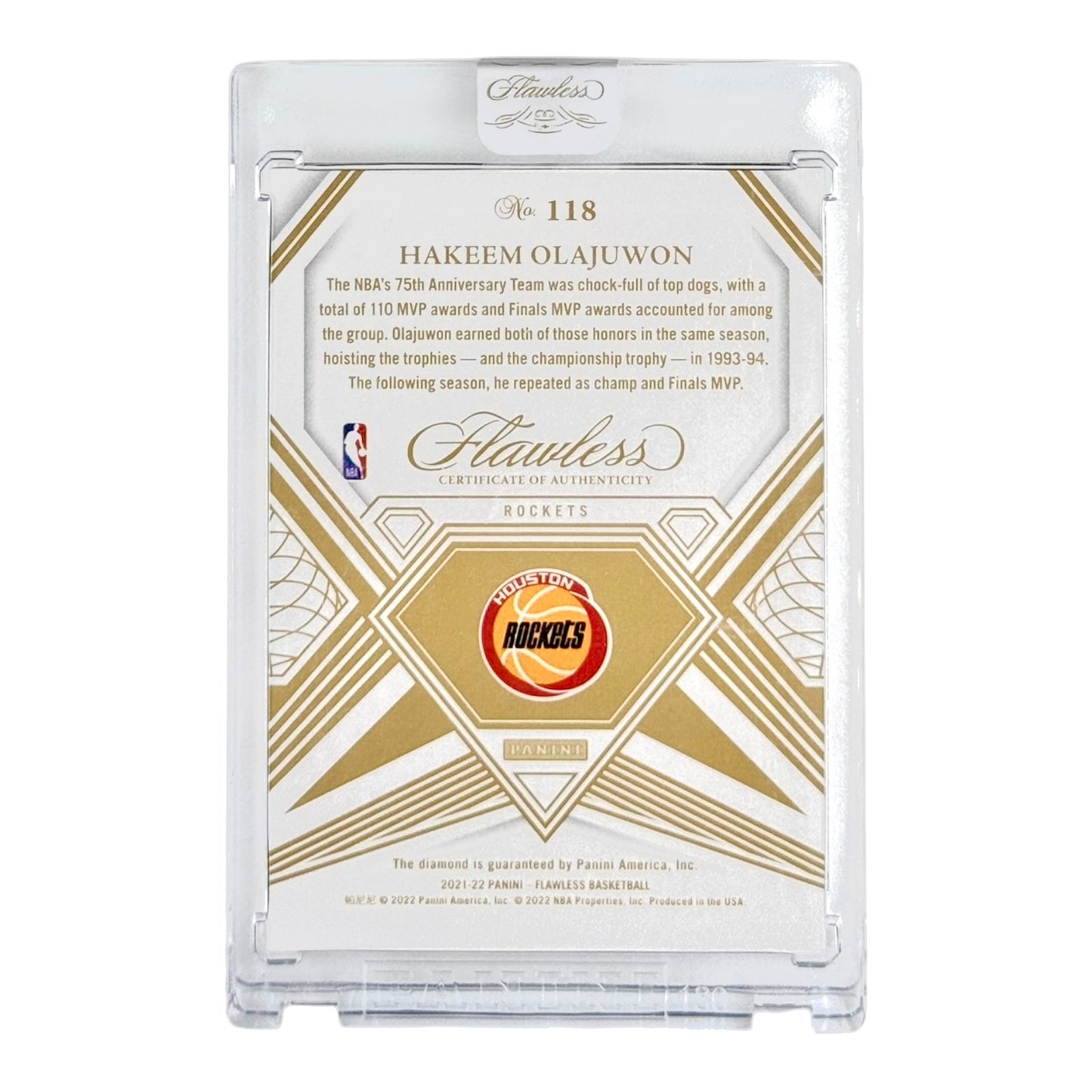 Hakeem Olajuwon 2021-22 Panini Flawless 75th Anniversary Diamond 5/5 #118