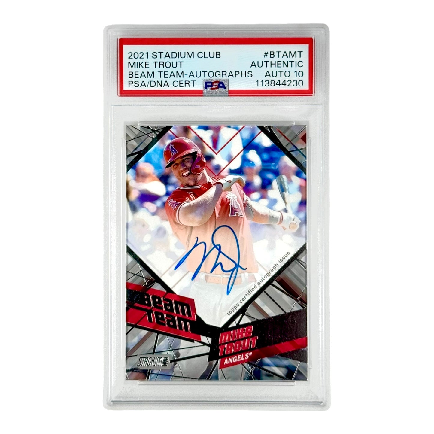 Mike Trout 2021 Topps Stadium Club Beam Team Auto 24/25 #BTAMT PSA Auto 10