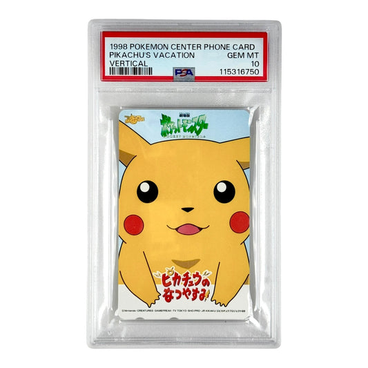 Pikachu's Vacation Vertical 1998 Pokemon Center Phone Card Promo PSA 10