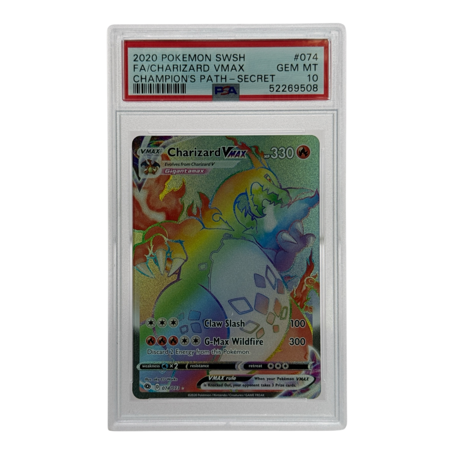 Charizard 2020 Pokemon Japanese SWSH Champion's Path Vmax Secret Rare Full Art #074/073 PSA 10