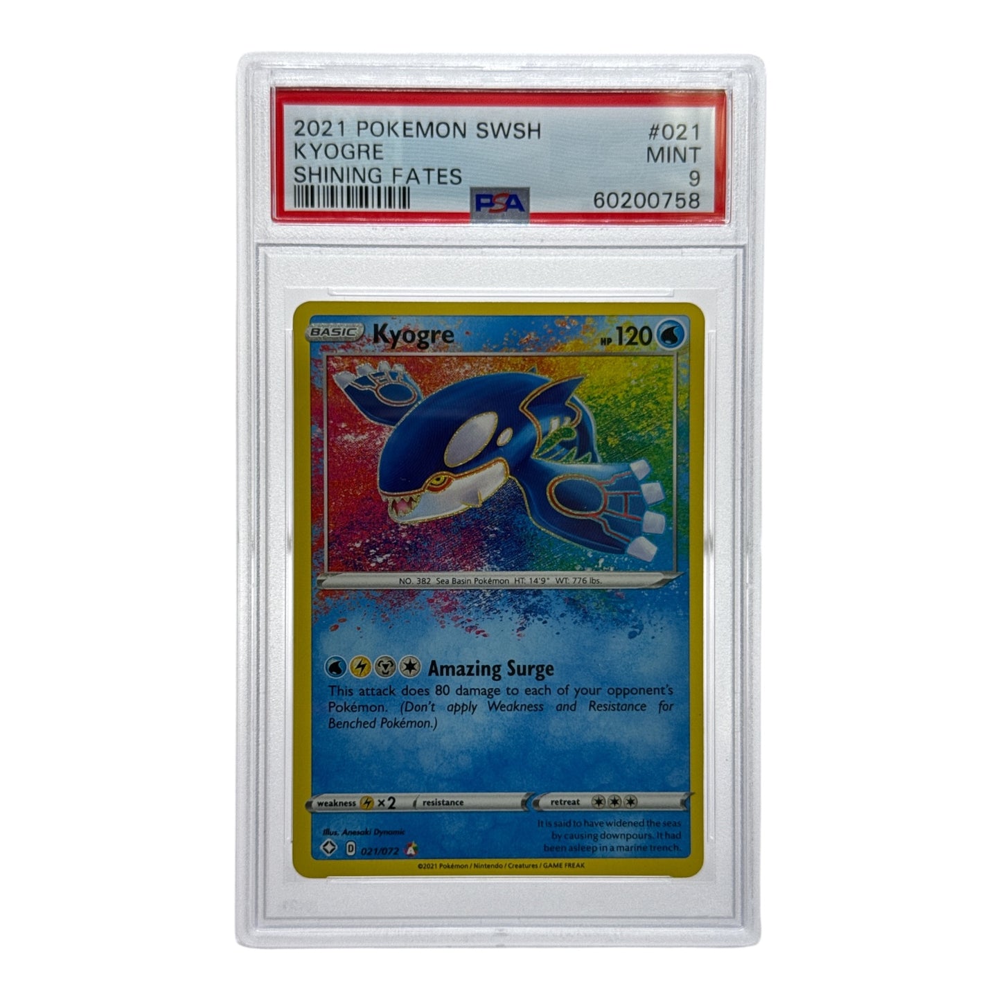 Kyogre 2021 Pokemon SWSH Shining Fates #021 PSA 9