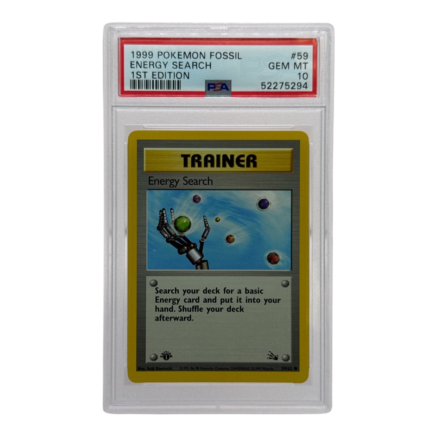 Energy Search 1999 Pokemon Fossil 1st Edition Trainer Card #59 PSA 10