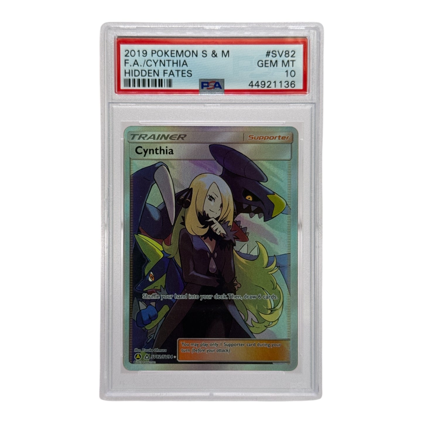 Cynthia 2019 Pokemon Sun & Moon Hidden Fates Full Art #SV82 PSA 10