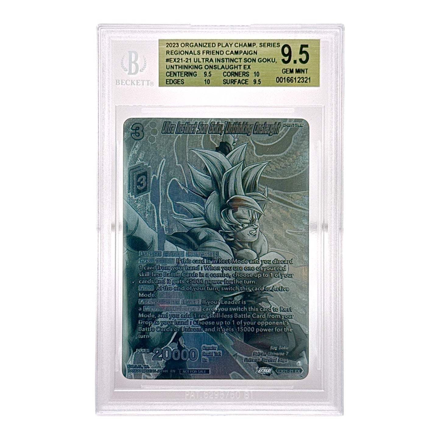 Ultra Instinct Son Goku 2023 Dragonball Super Play Champ Series Regional Friends Campaign #EX21-21 BGS 9.5