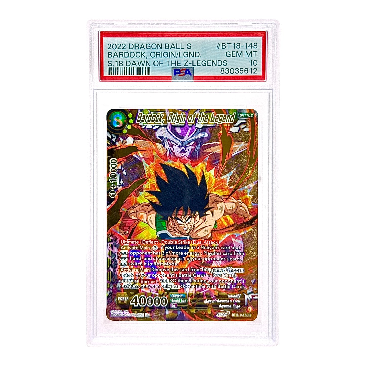 Bardock 2022 Dragonball Super Card Game BT18-148 SCR PSA 10