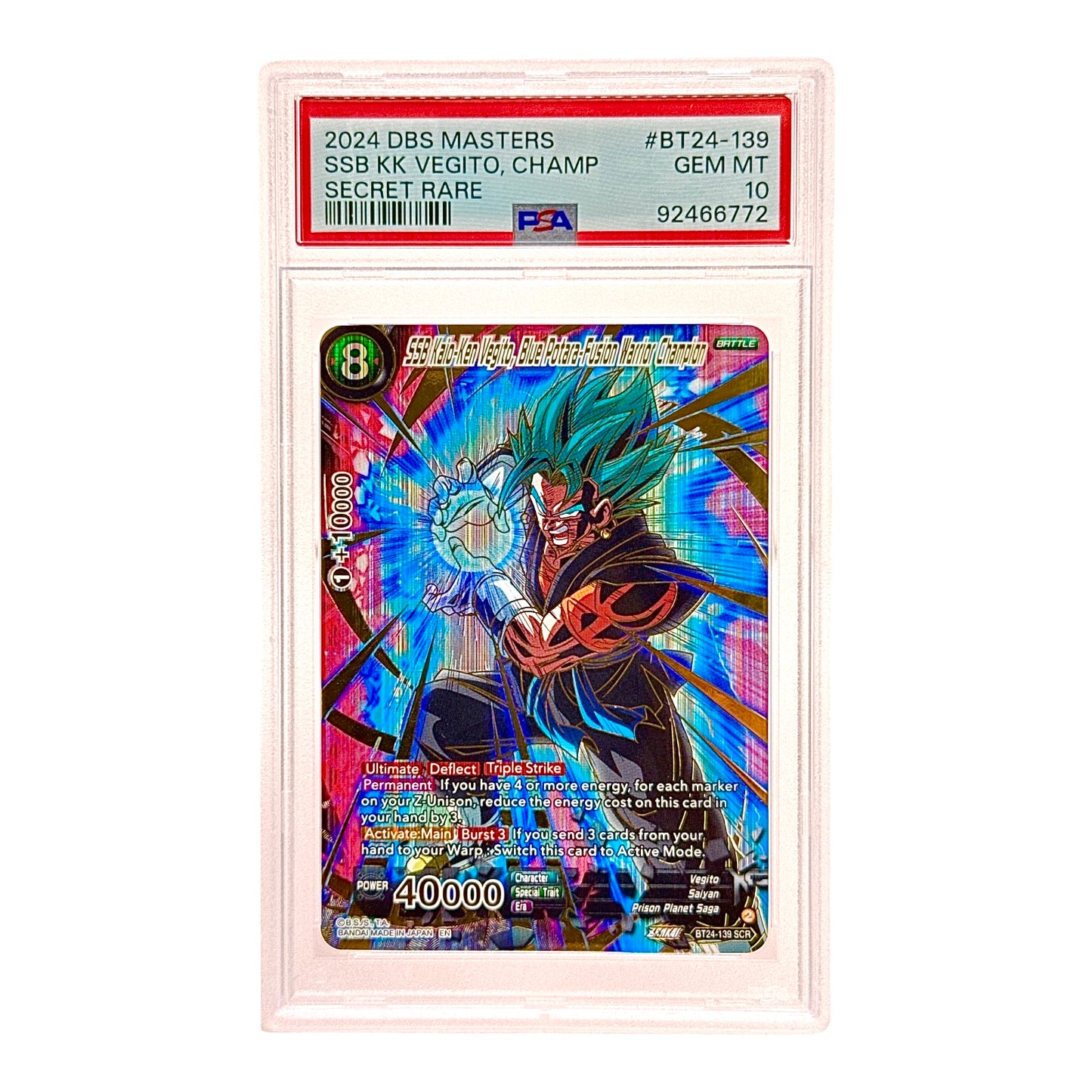 SSB KK Vegito 2024 Dragonball Card Game Masters SCR PSA 10 #BT24-139