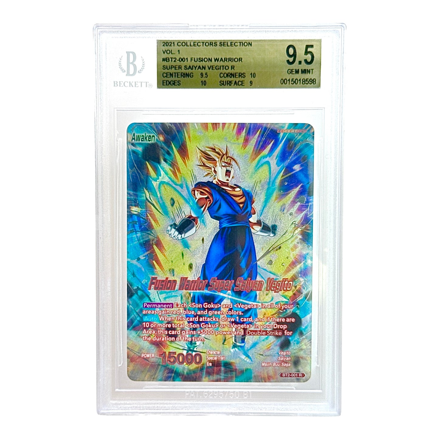 Super Saiyan Vegito 2021 Dragonball Super Card Game Collectors Selection Vol.1 #BT2-001 BGS 9.5