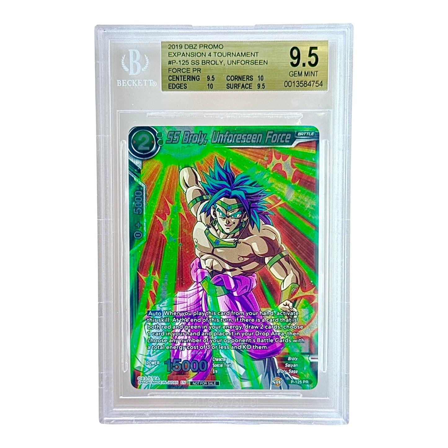 Broly 2019 Dragonball Super Card Game Promo Expansion 4 Tournament #P-125 BGS 9.5