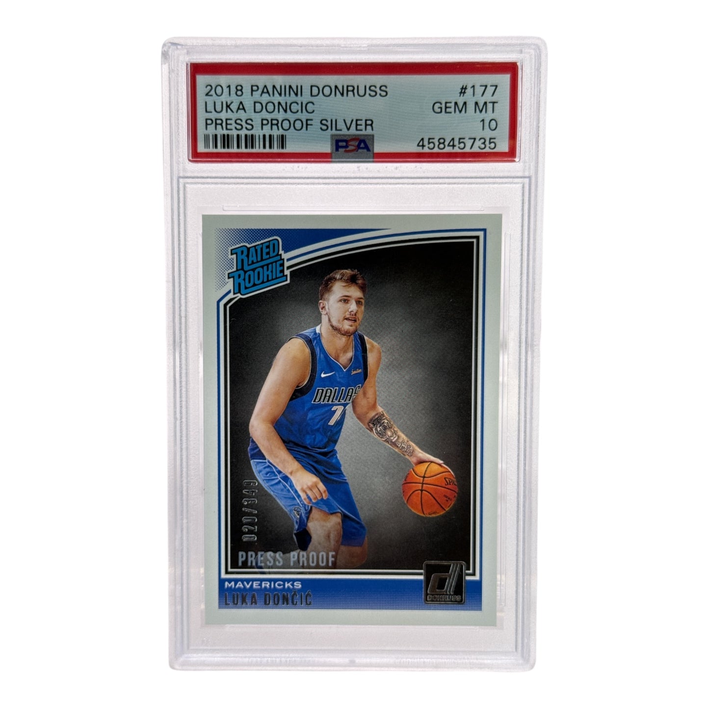 Luka Doncic 2018-19 Panini Donruss Press Proof Silver 020/349 Rookie RC PSA 10