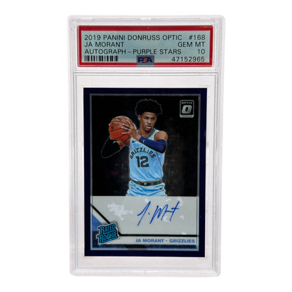 Ja Morant 2019-20 Panini Donruss Optic Rookie RC Auto FOTL Purple Stars 09/49 #168 PSA 10