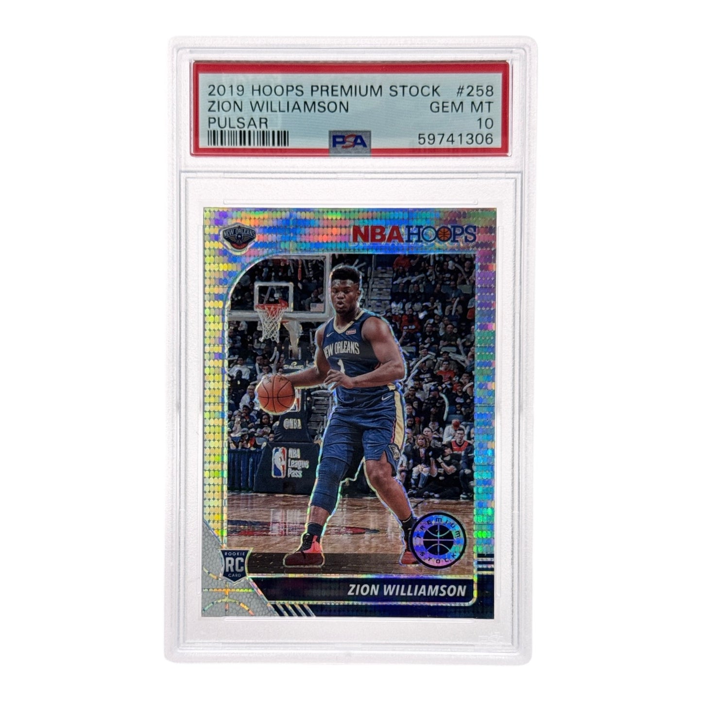 Zion Williamson 2019-20 Panini Hoops Premium Stock Pulsar Rookie RC #258 PSA 10