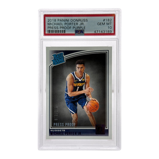 Michael Porter JR. 2018-19 Panini Donruss Rated Rookie Press Proof Purple 072/199 RC #182 PSA 10