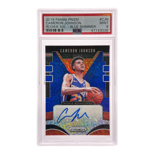 Cameron Johnson 2019-20 Panini Prizm Rookie Auto Blue Shimmer RC #CJN PSA 9