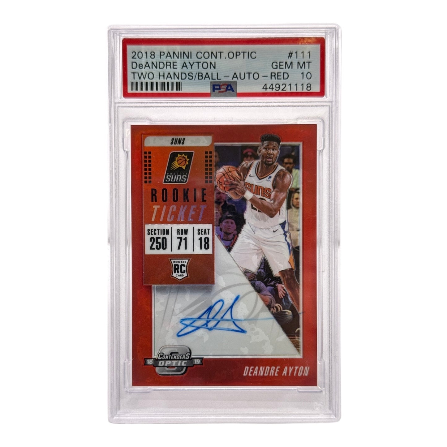 Deandre Ayton 2018-19 Panini Contenders Optic Rookie Ticket Auto Red 67/99 RC #111 PSA 10