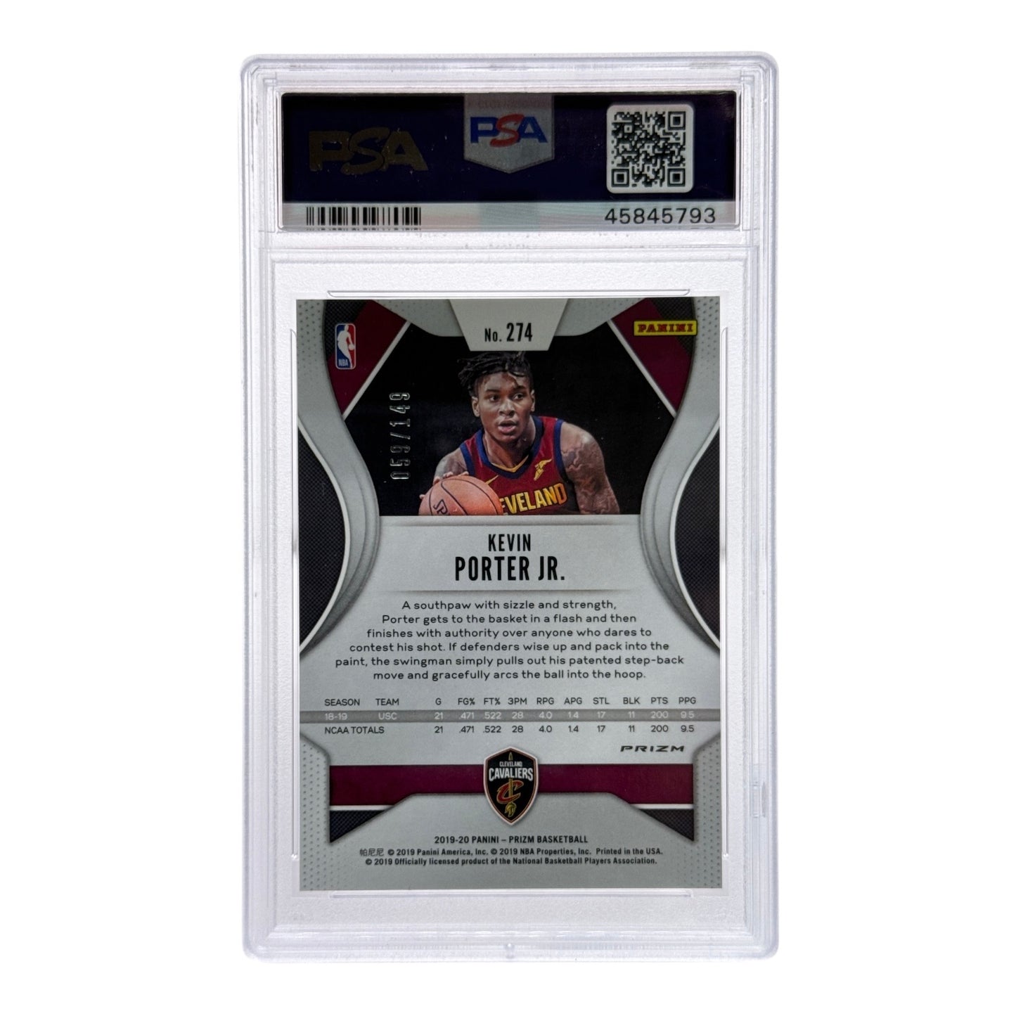 Kevin Porter JR. 2019-20 Panini Prizm Purple Ice 059/149 Rookie RC #274 PSA 10