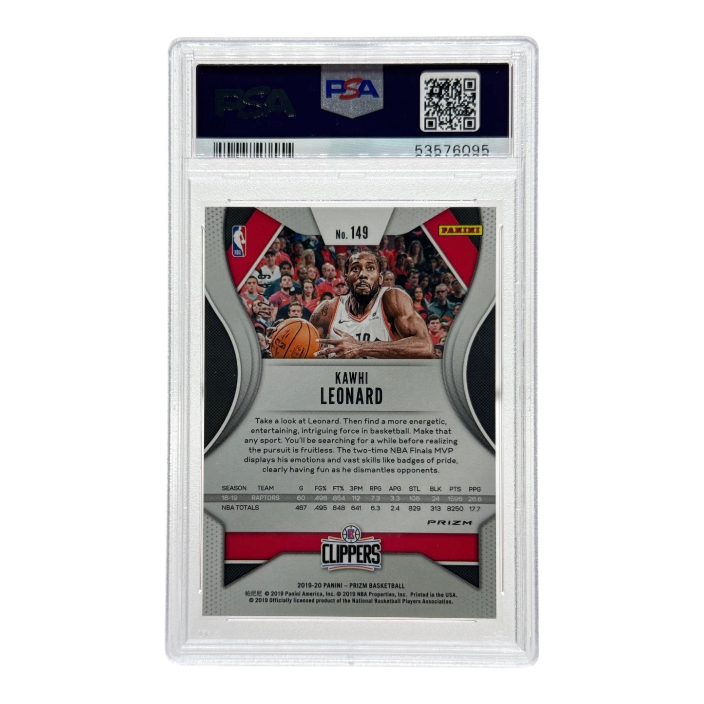 Kawhi Leonard 2019-20 Panini Prizm Orange 22/49 #149 PSA 10