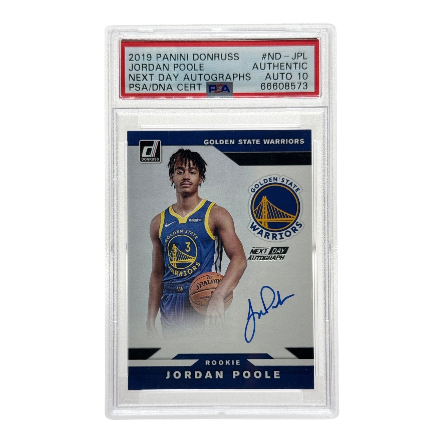 Jordan Poole 2019-20 Panini Donruss Next Day Auto Rookie RC #ND-JPL PSA Authentic Auto 10