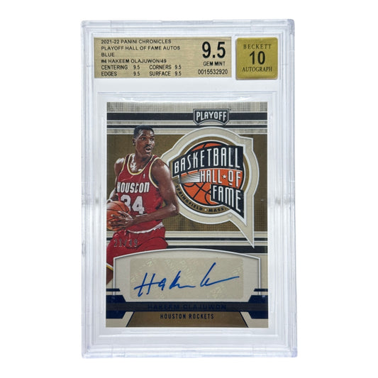 Hakeem Olajuwon 2021-22 Panini Chronicles Playoff Hall Of Fame Autos Blue 21/49 #4 BGS 9.5 Auto 10