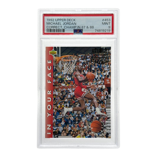 Michael Jordan 1992-93 Upper Deck 1987 1988 Two Time Champ Gold Stamp #453 PSA 9