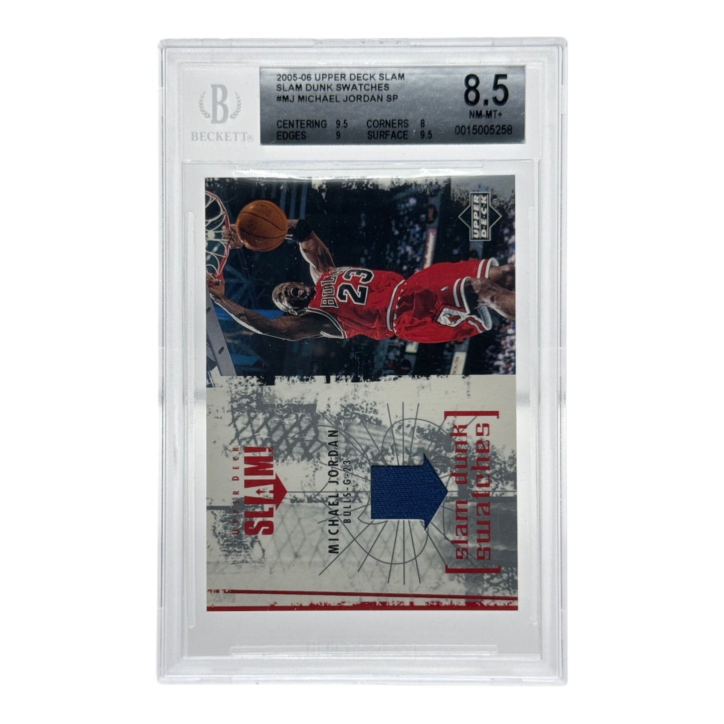 Michael Jordan 2005-06 Upper Deck Slam Dunk Swatches jersey game worn #MJ BGS 8.5