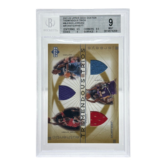 Michael Jordan Kobe Bryant Kevin Garnett 2001-02 Upper Deck Ovation Tremendous Trios BGS 9