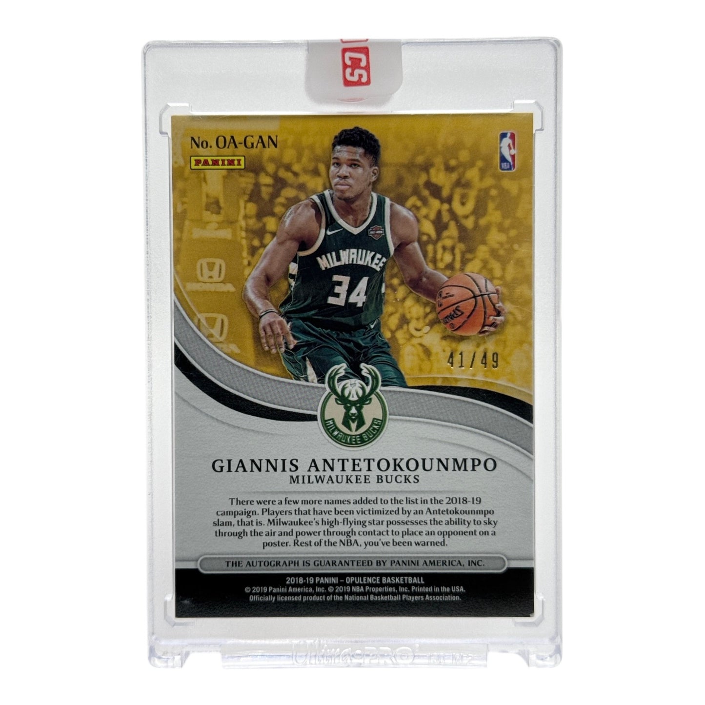 Giannis Antetokounmpo 2018-19 Panini Opulence Auto 41/49 #OA-GAN