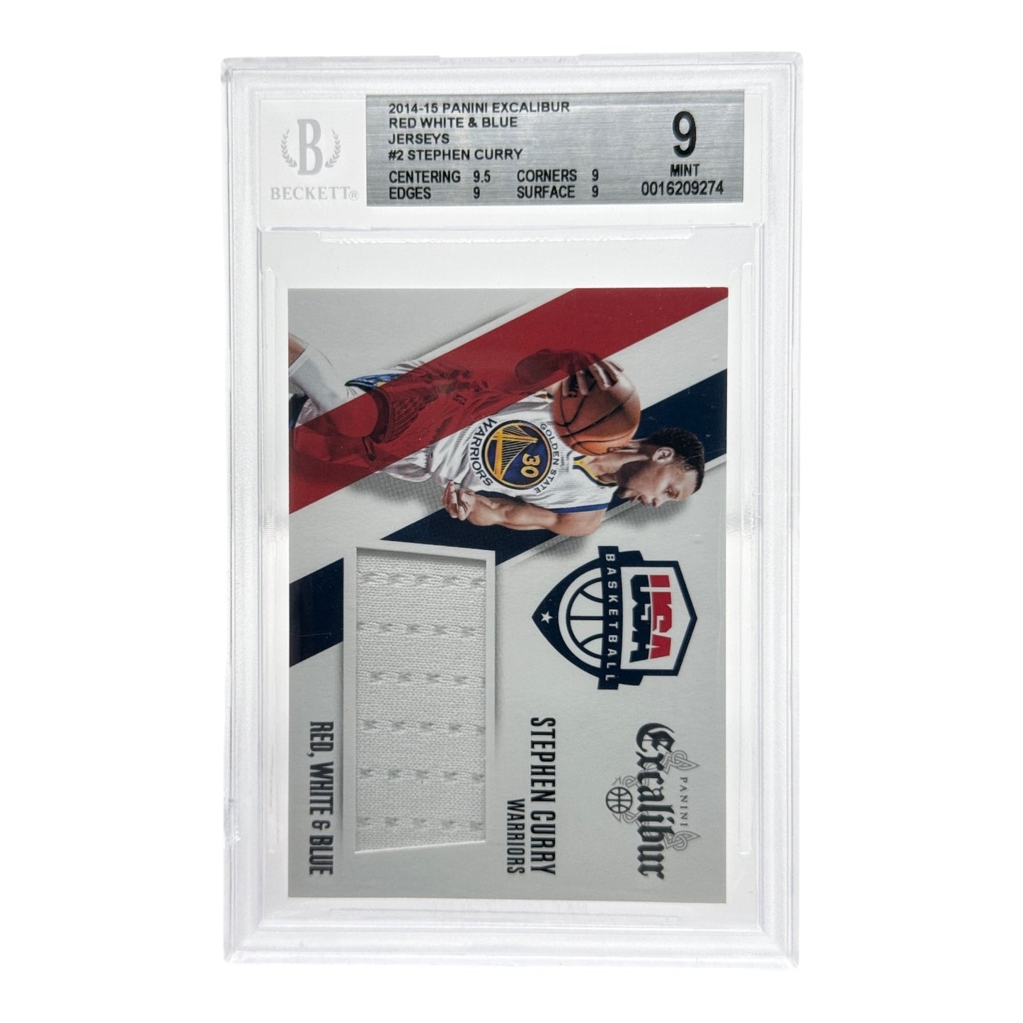 Stephen Curry 2014-15 Panini Excalibur Red White & Blue Jerseys #2 BGS 9