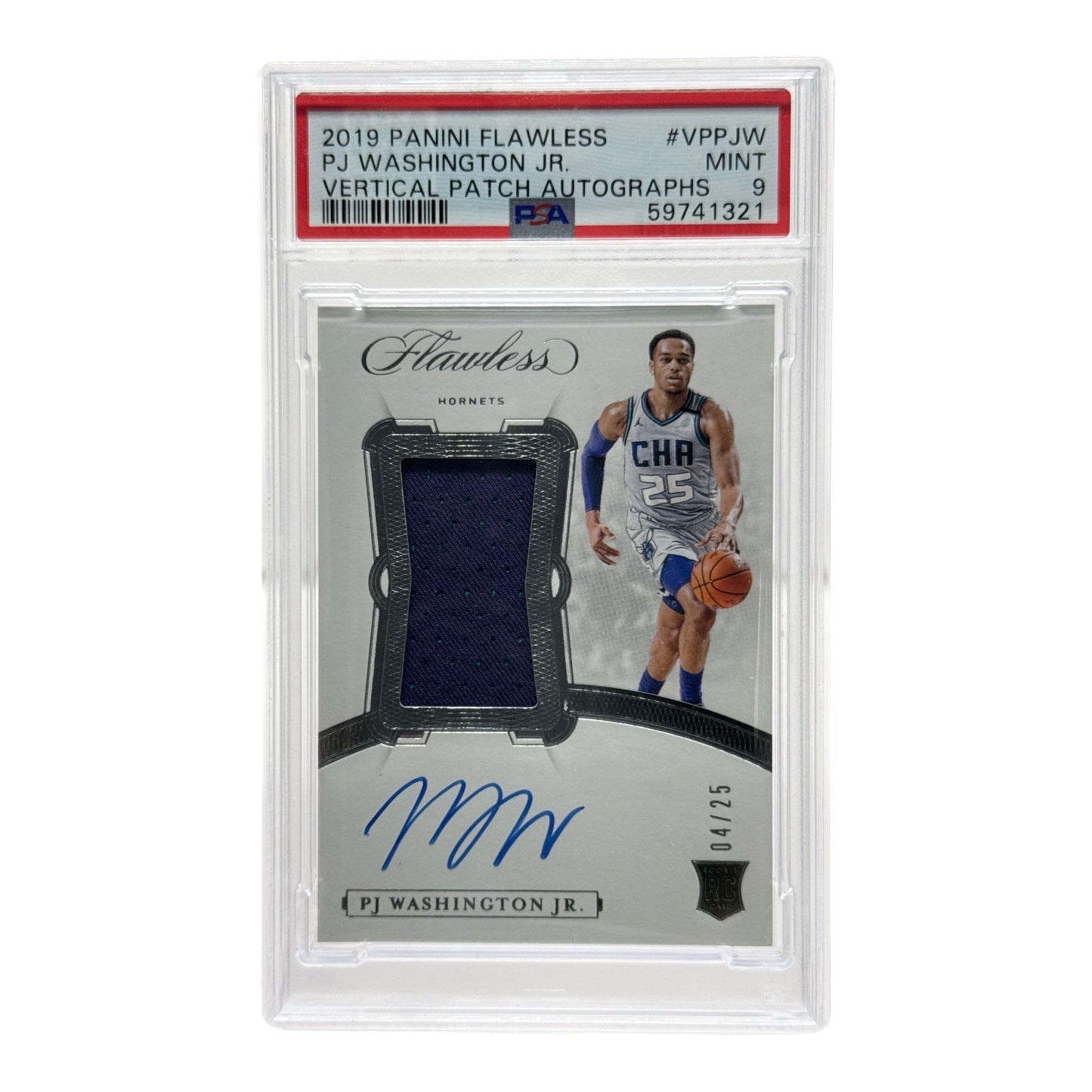 PJ Washington JR. 2019-20 Panini Flawless Vertical Patch On Card Auto 04/25 Rookie RC #VPPJW PSA 9