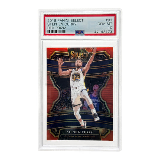 Stephen Curry 2019-20 Panini Select Red Prizm 068/199 #91 PSA 10