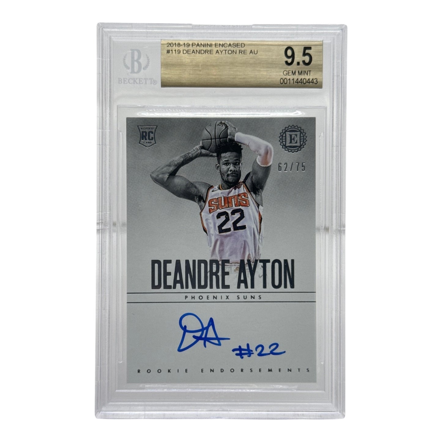 DeAndre Ayton 2018-19 Panini Encased Rookie Endorsements RC Auto 62/75 #119