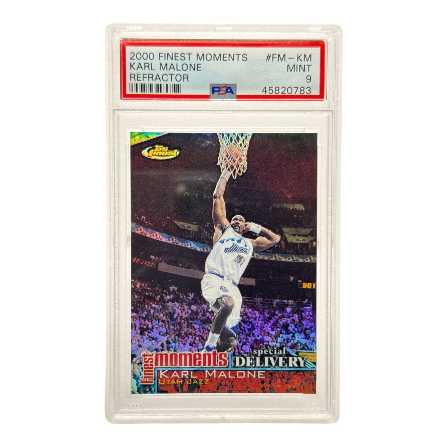 Karl Malone 2000 Topps Finest Moments Refractor #FM-KM PSA 9