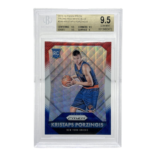 Kristaps Porzingis 2015-16 Panini Prizm Red White Blue Rookie RC #348 BGS 9.5