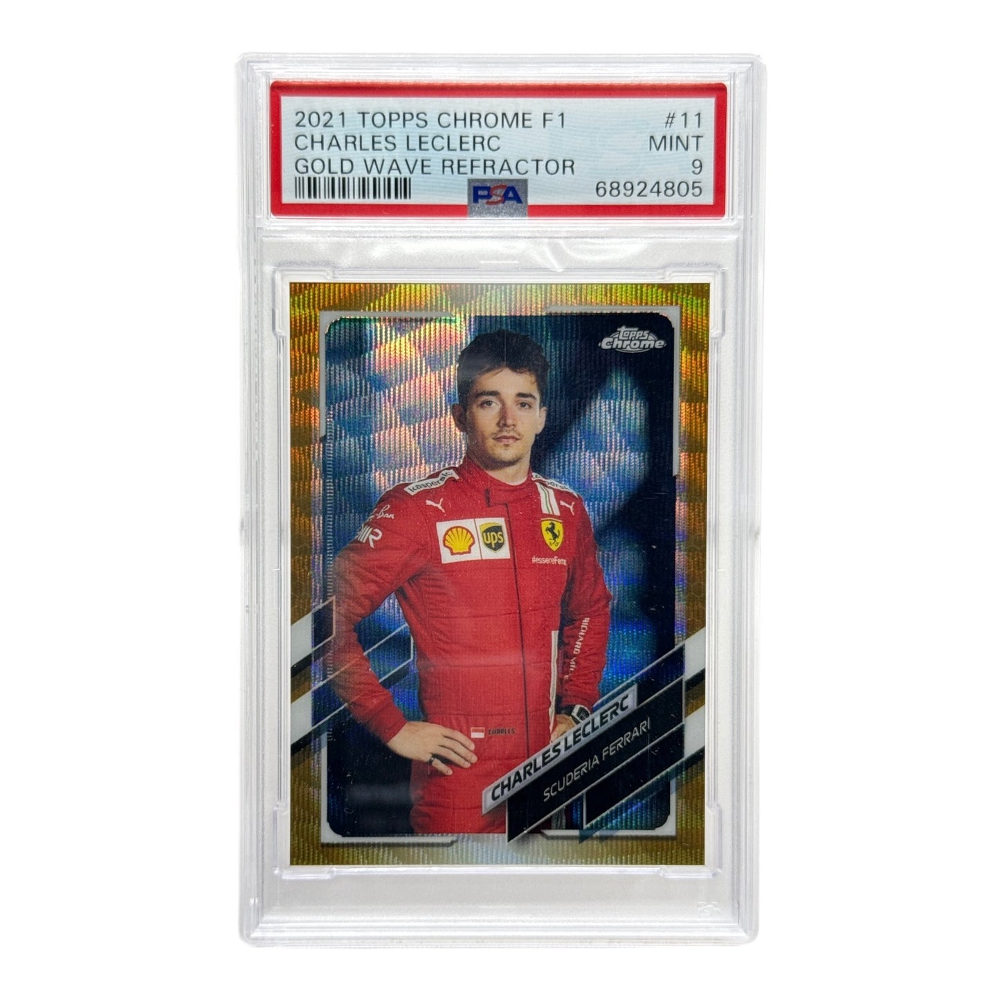 Charles Leclerc 2021-22 Topps Chrome F1 Gold Wave Refractor 41/50 #11 PSA 9