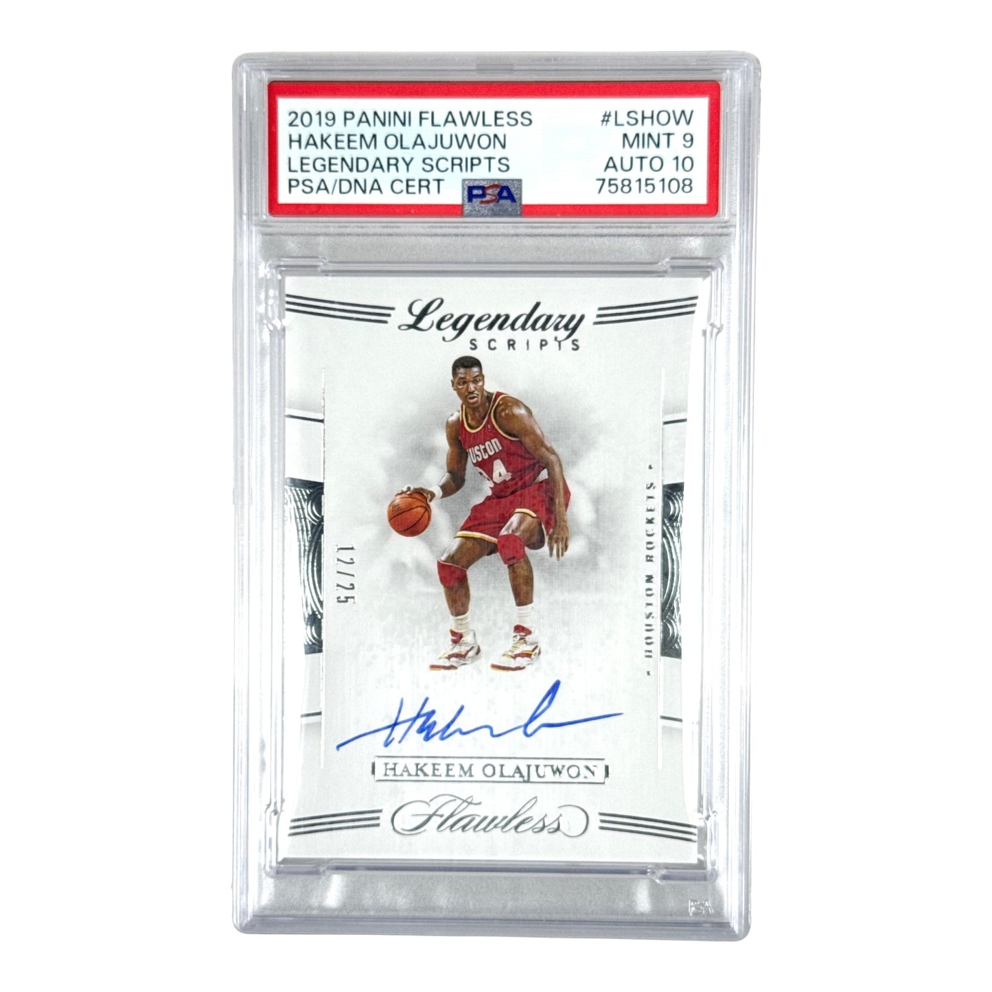 Hakeem Olajuwon 2019-20 Panini Flawless Legendary Scripts Auto 12/25 #LSHOW PSA 9 Auto 10