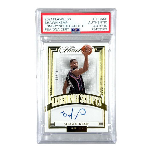 Shawn Kemp 2021-22 Panini Flawless Legendary Scripts Auto Gold 03/10 PSA/DNA Authentic Auto 10