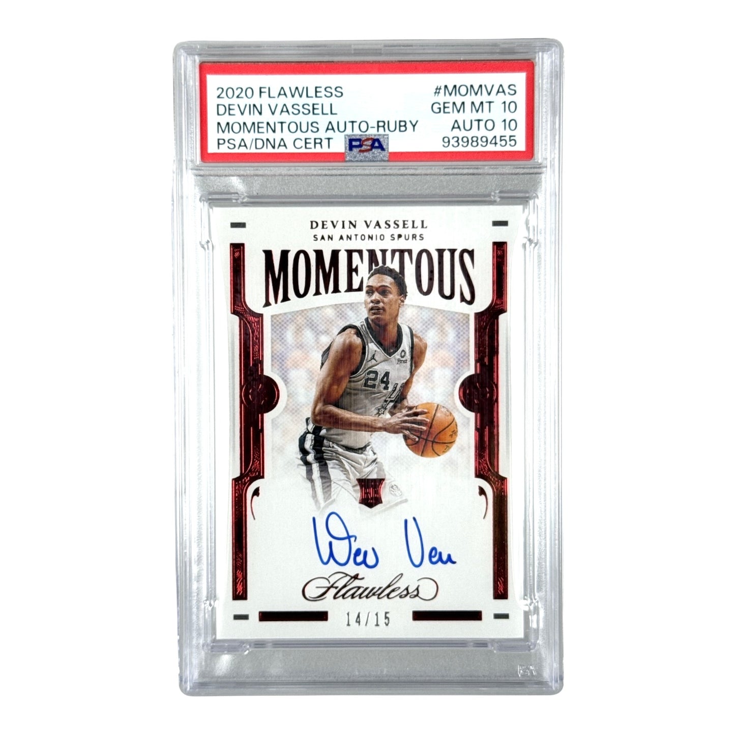 Devin Vassell 2020-21 Panini Flawless Momentous Auto Ruby Rookie RC 14/15 #MOMVAS PSA 10 Auto 10