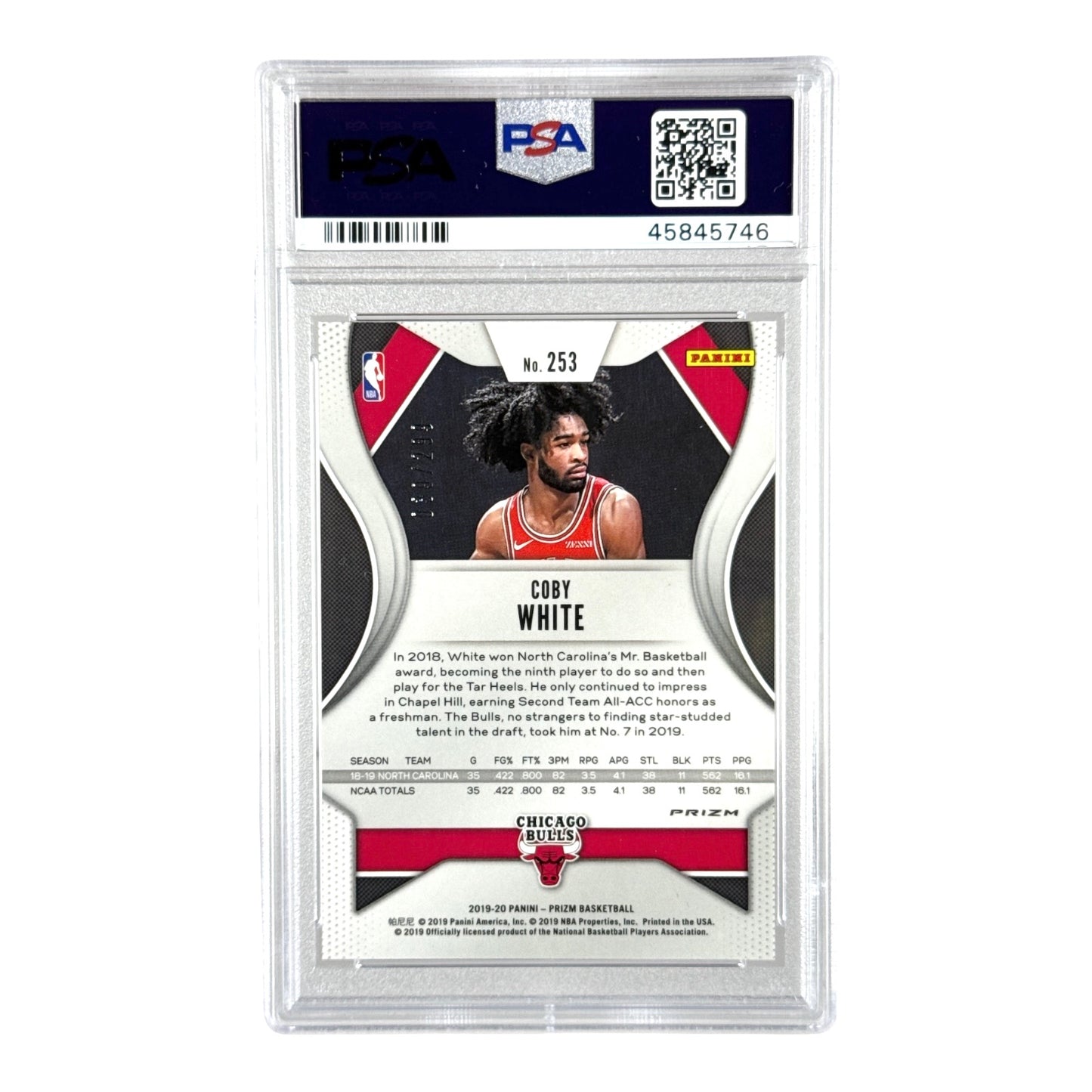 Coby White 2019-20 Panini Prizm Rookie RC Red 039/299 #253 PSA 10