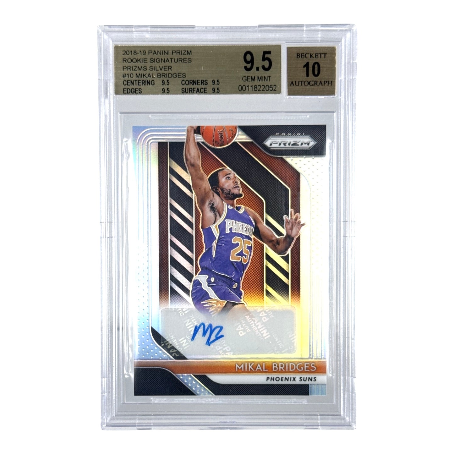 Mikal Bridges 2018-19 Panini Prizm Silver Auto Rookie RC #10 BGS 9.5 Auto 10