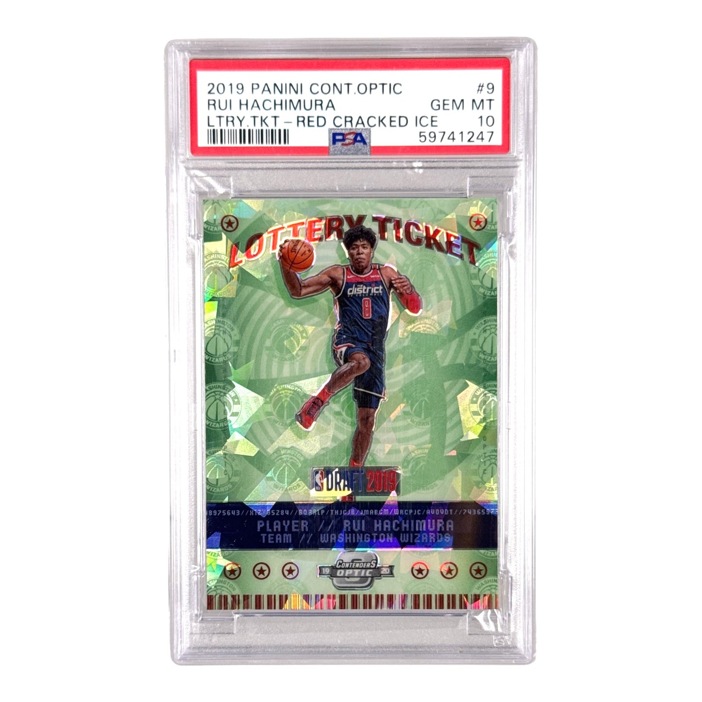 Rui Hachimura 2019-20 Panini Contenders Optic Lottery Ticket Red Cracked Ice Rookie RC #9 PSA 10