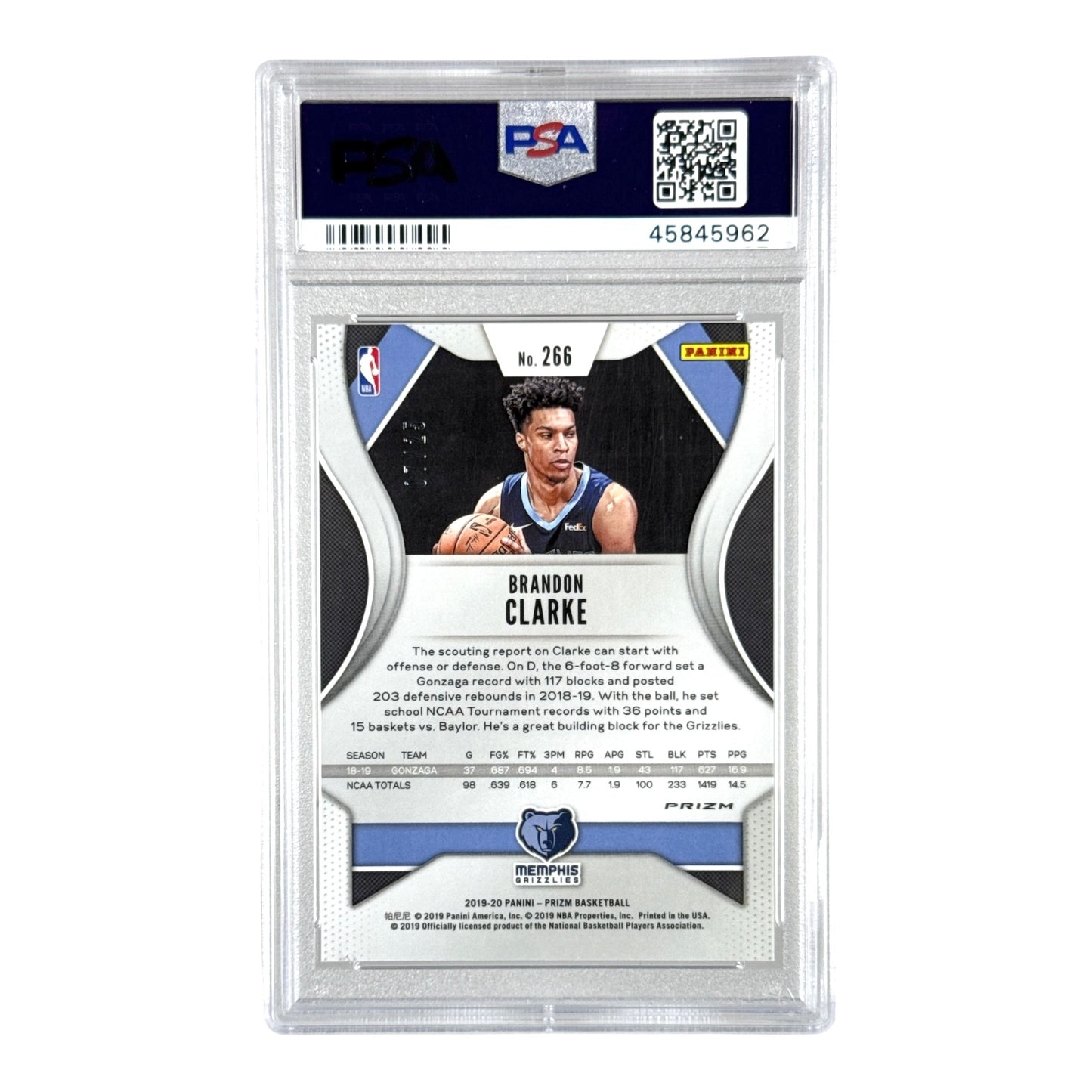 Brandon Clarke 2019-20 Panini Prizm Mojo 07/25 Rookie RC #266 PSA 9