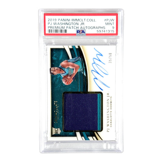 PJ Washington JR. 2019-20 Panini Immaculate Premium Patch On Card Auto 35/50 Rookie RC #PJW PSA 9