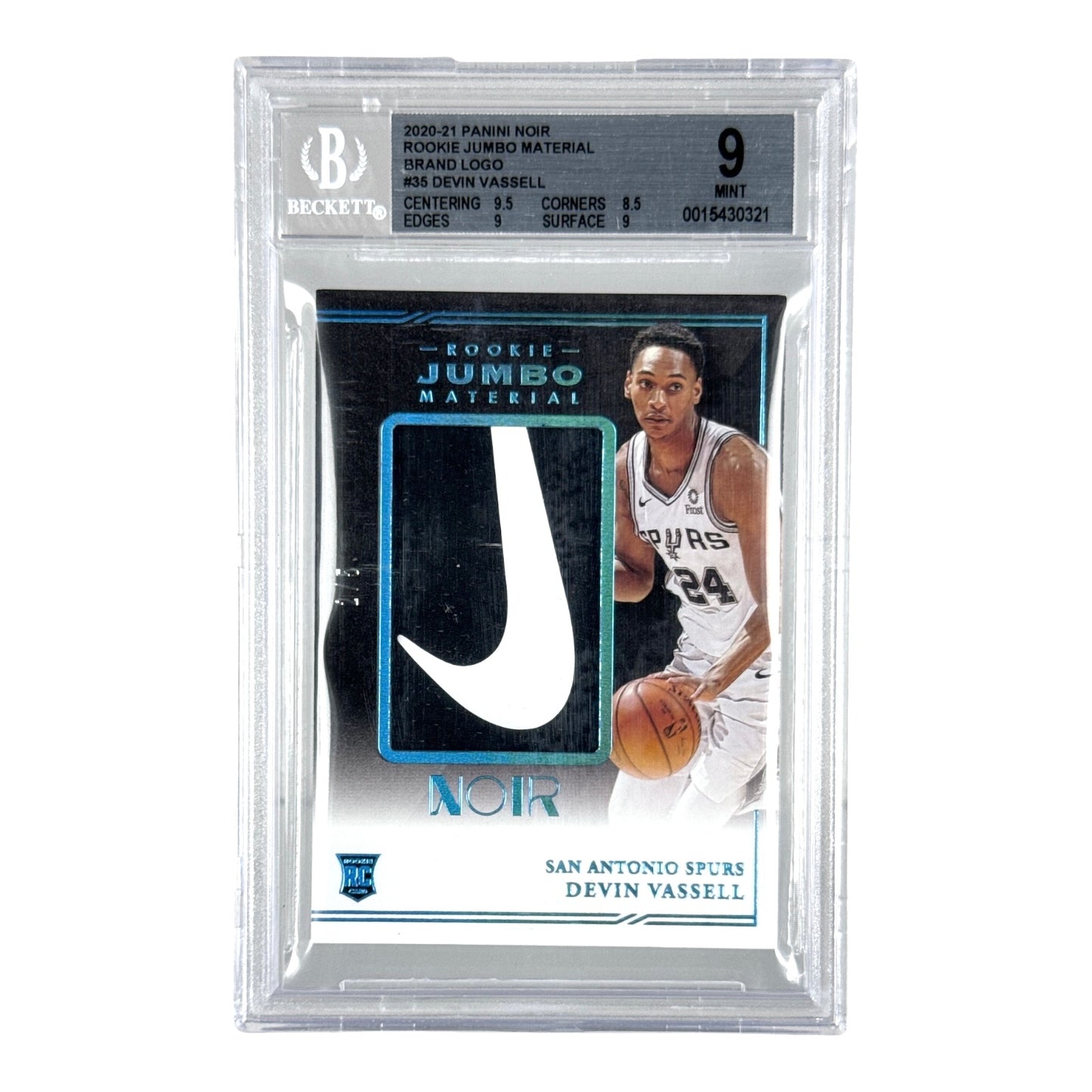 Devin Vassell 2020-21 Panini Noir Nike Swoosh Patch Rookie RC 2/5 #35 BGS 9