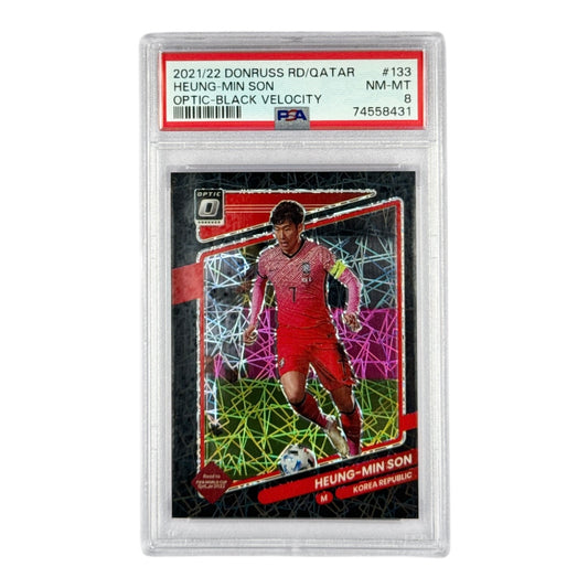 Heung Min Son 2021-22 Panini Donruss Optic Road to Qatar World Cup Black Velocity 19/25 #133 PSA 8