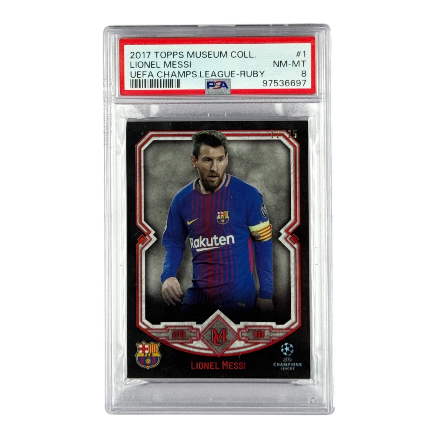 Lionel Messi 2017 Topps Museum UEFA CHampions League Gold 12/25 #1 PSA 8