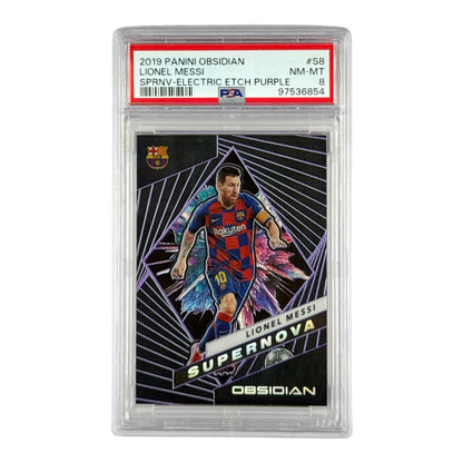 Lionel Messi 2019 Panini Obsidian Purple 35/65 #S8 PSA 8