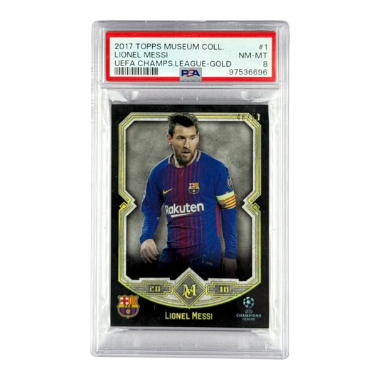 Lionel Messi 2017 Topps Museum UEFA CHampions League Gold 46/50 #1 PSA 8